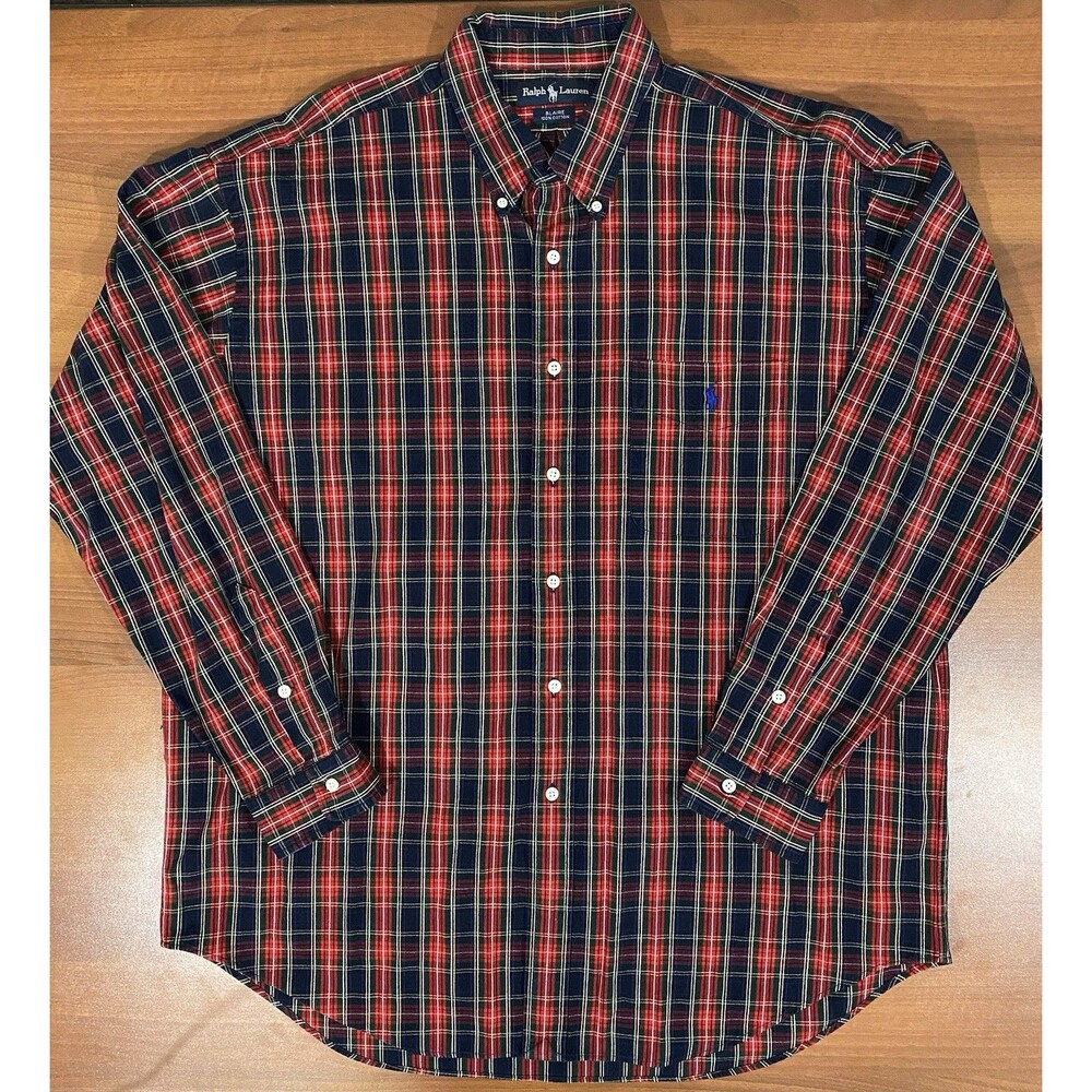 Vintage Ralph Lauren Blaire Shirt Men’s 2XL Tartan Plaid Cotton Casual Red